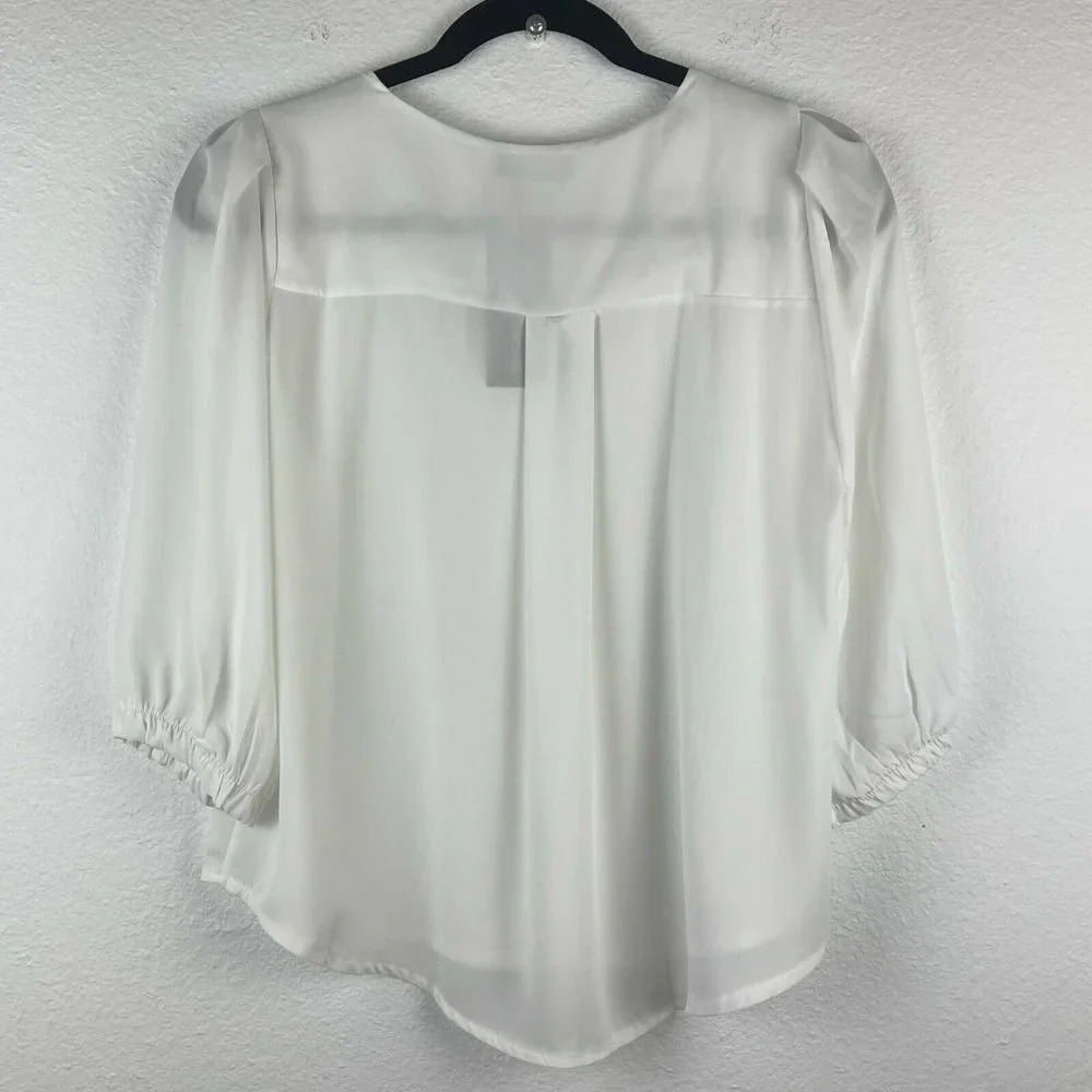 Boohoo Blouse Women's Size S Horn Button Through Loose Fit Sheer Woven Ivory - Picture 2 of 9